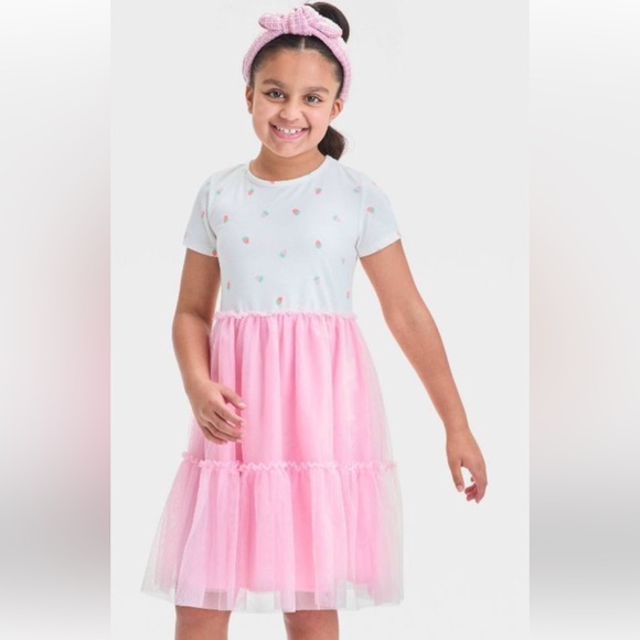 Cat & Jack Other - Cat & Jack Girls Spring Pink Tulle Strawberries Tiered Dress